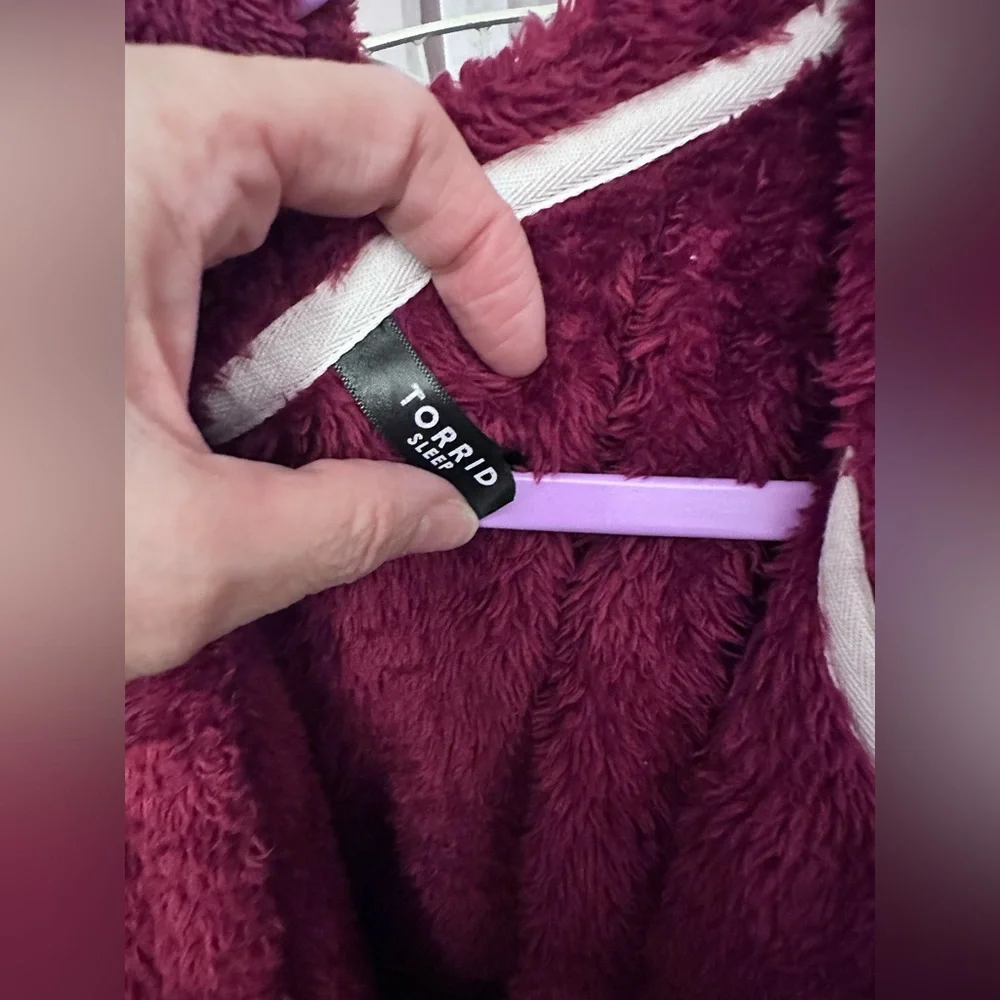 Torrid Burgundy Teddy Jacket with Hood - Picture 2 of 4